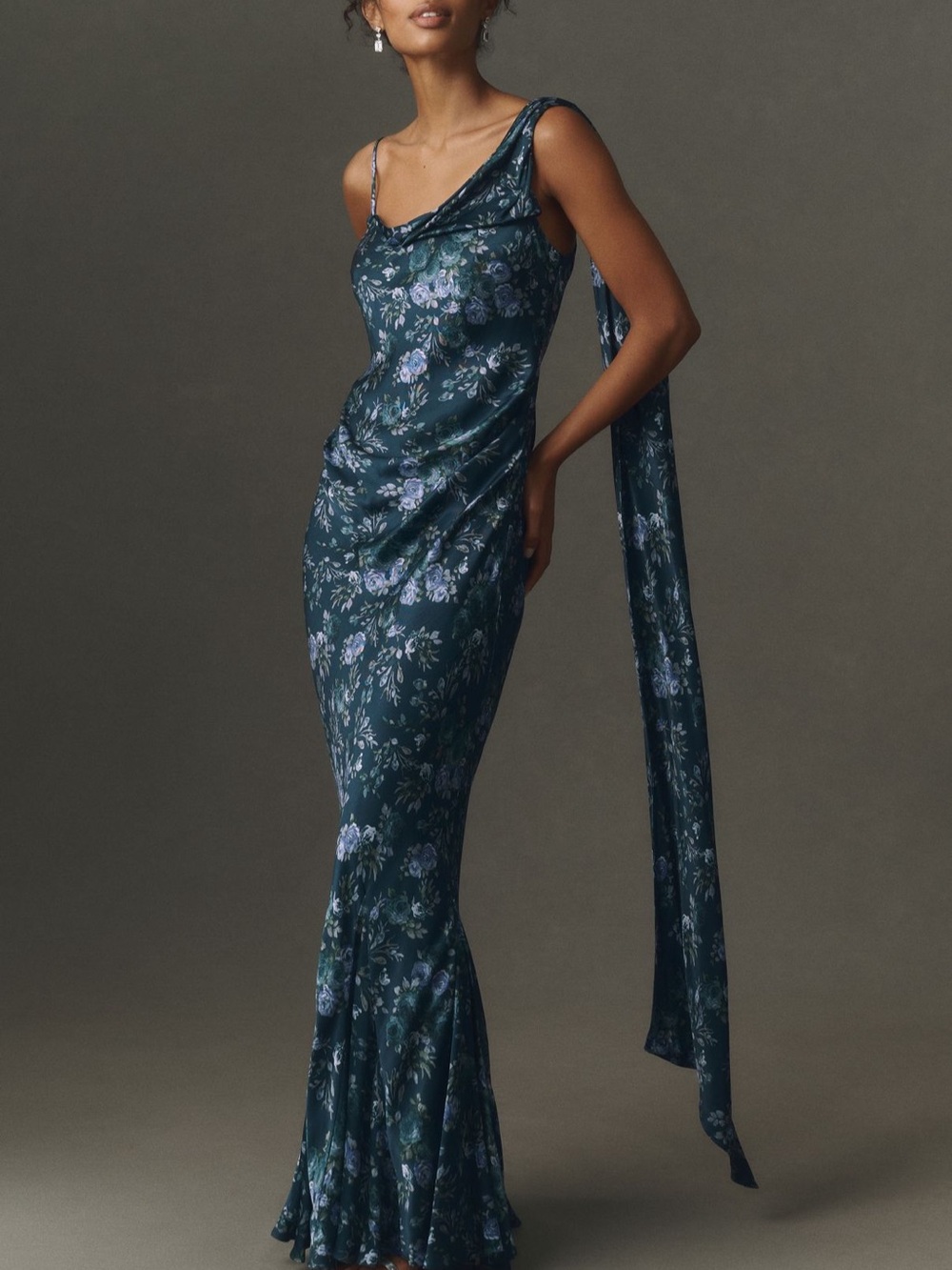 BHLDN Isla Scarf Floral Satin Maxi Dress